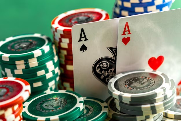 Texas Hold'em Bonus game interface showing community cards and payout table at sjo77